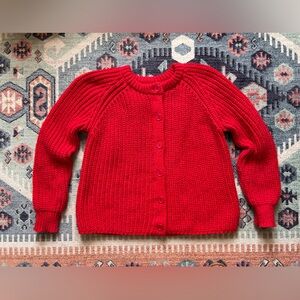 Red knit cardigan